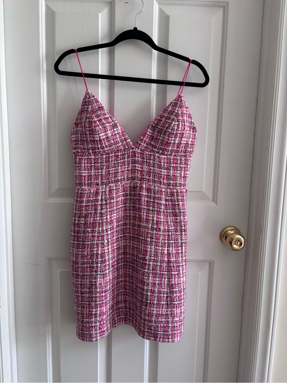 Alice + Olivia Pink Tweed Mini Dress Spaghetti Strap Fit and Flare